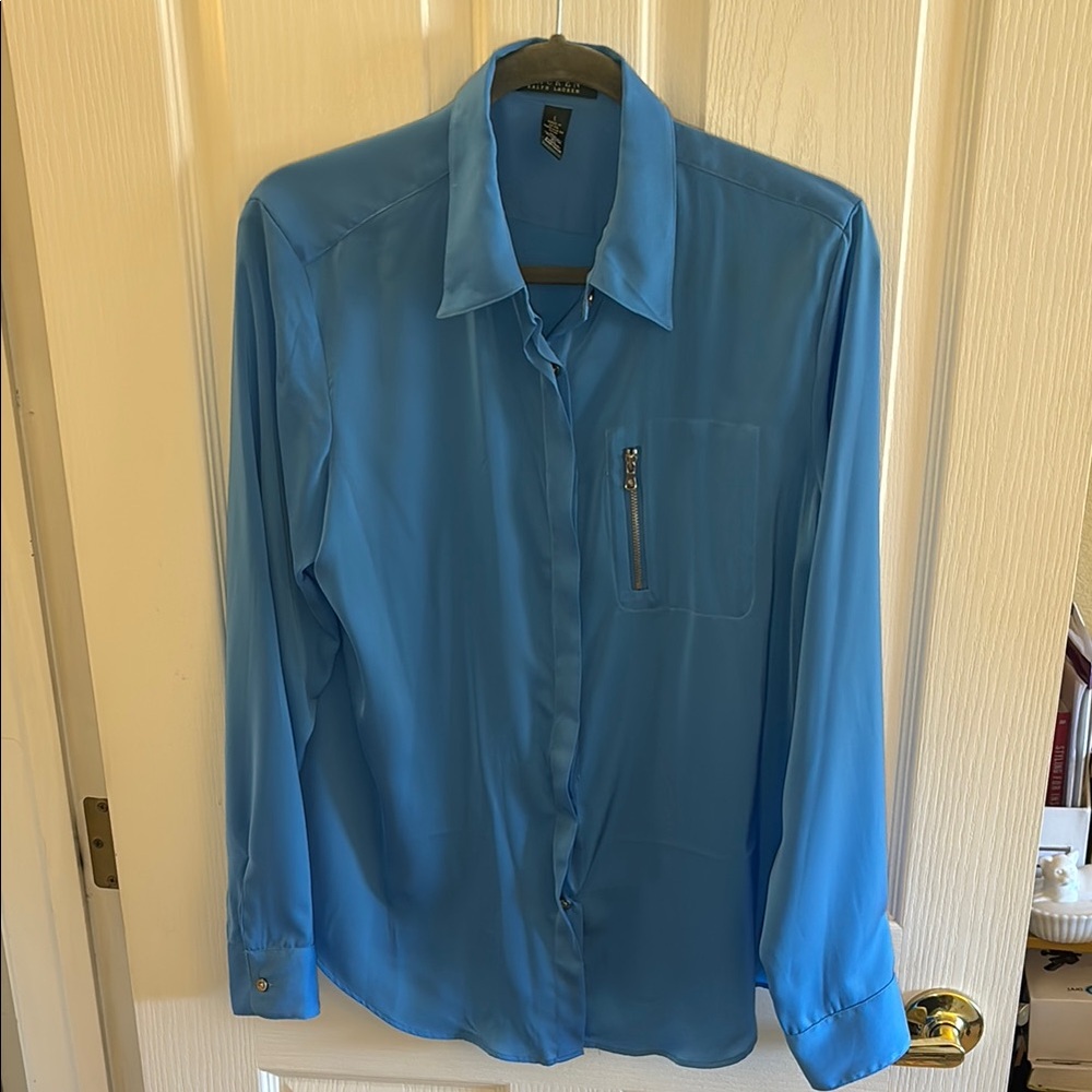 LAUREN‎ RALPH LAUREN | Turquoise blouse, size large - EUC